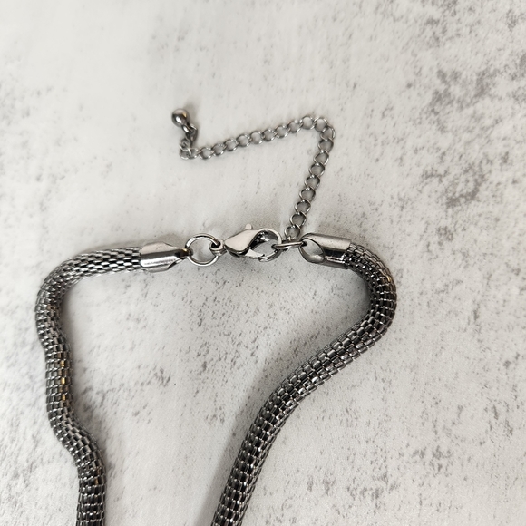 Gunmetal Grey Mesh Chain Knotted Long Statement Necklace Goth - Picture 5 of 10